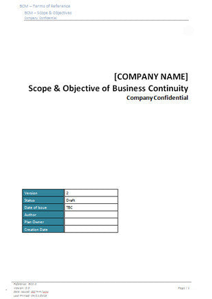 ISO22301 - Business Continuity Scope and Objectives - Template